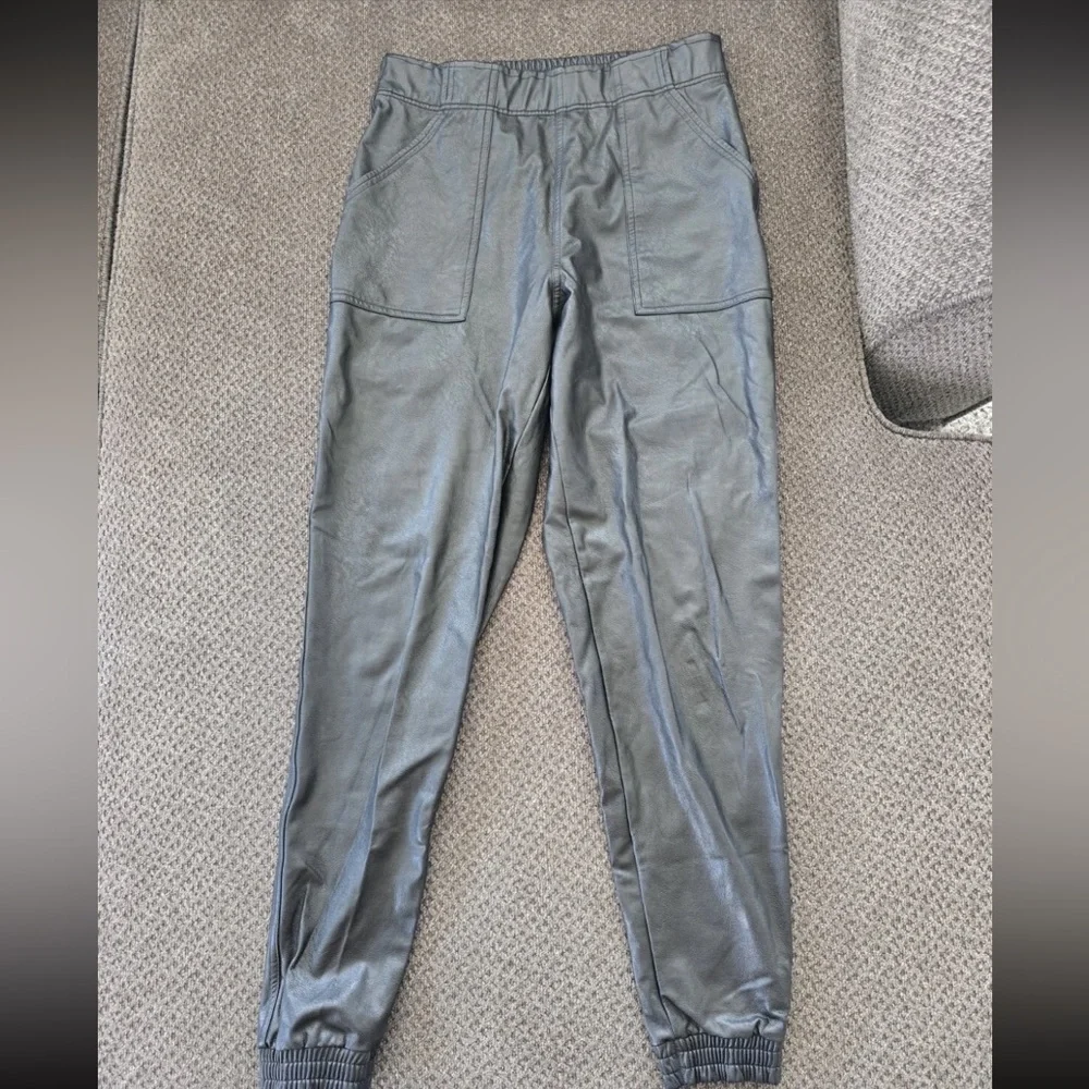 Spanx Pull On Leather Pants Small Women Gray Highrise Pocket Tapered Leg 28x29